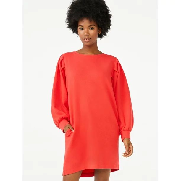 Scoop Women's Puff Sleeve Sweatshirt Dress - Walmart.com | Walmart (US)