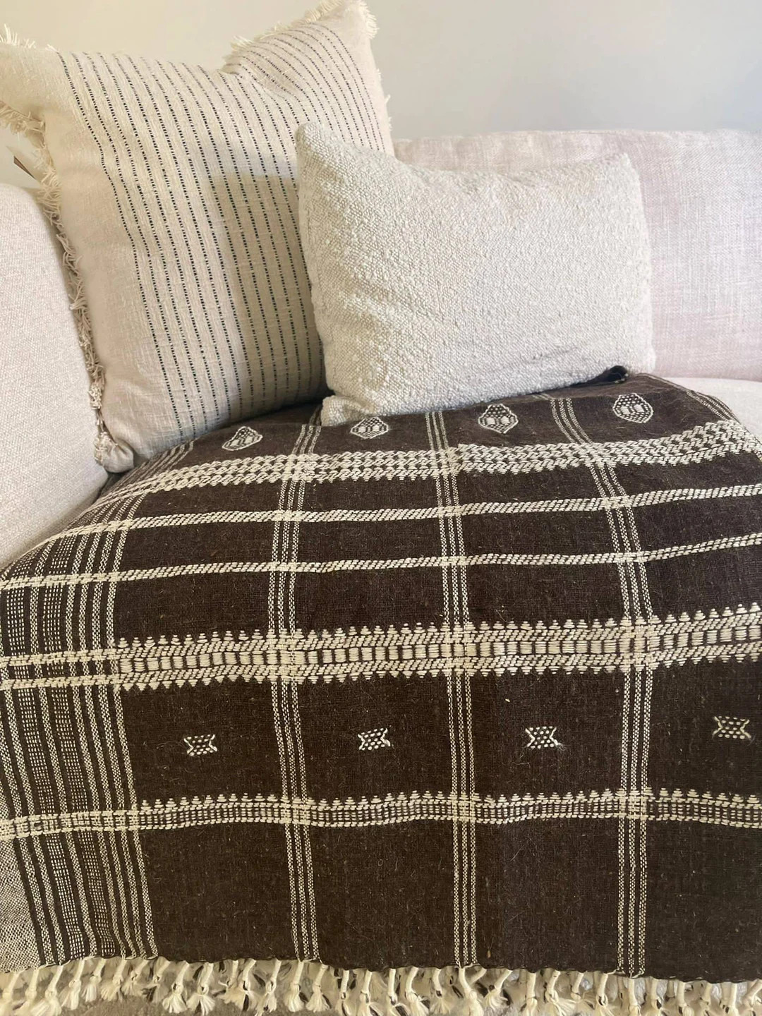 Indian Handmade Wool Throw Blanket | Bhujodi Blanket | Wool Blanket in Dark Brown | Handwoven Woo... | Etsy (US)