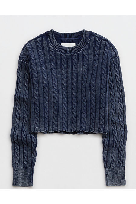 Aerie Mini Cable Cropped Sweater Women's Navy XS | Aerie