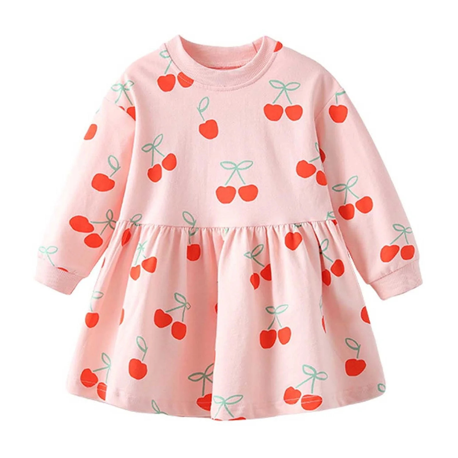 XAOFW Girls Dresses Cherry Print Long Sleeves Round Neck Gown Autumn Winter Toddler Kids Comforta... | Walmart (US)