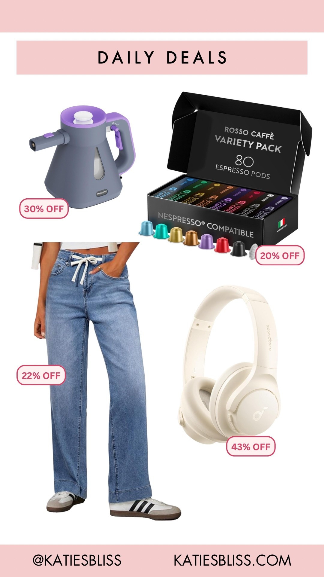 Daily deals ✨

Amazon. Deals. Sale. Markdown. Nespresso. Lounge jeans. Steam cleaner. Headphones. 



#LTKSaleAlert #LTKSpringSale