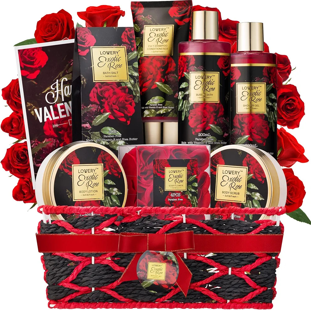 Valentine's Day Gift Basket for Her - Exotic Rose & Spa Bath & Body Set for Women, Anniversary & ... | Amazon (US)