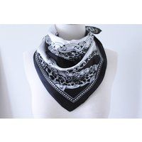 Chains & Leopard Print Square Scarves/Soft Silk Head Scarf Headband Black White Wide Wrap Bandanas | Etsy (US)