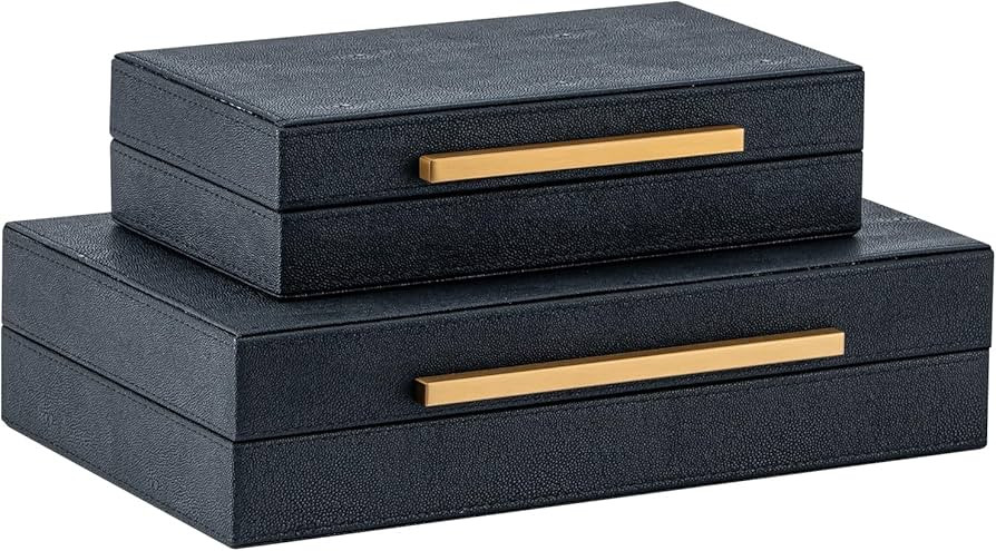 Set of 2 Black Shagreen Storage Boxes with Gold Metal Handles – Faux Leather Jewelry Organizer,... | Amazon (CA)