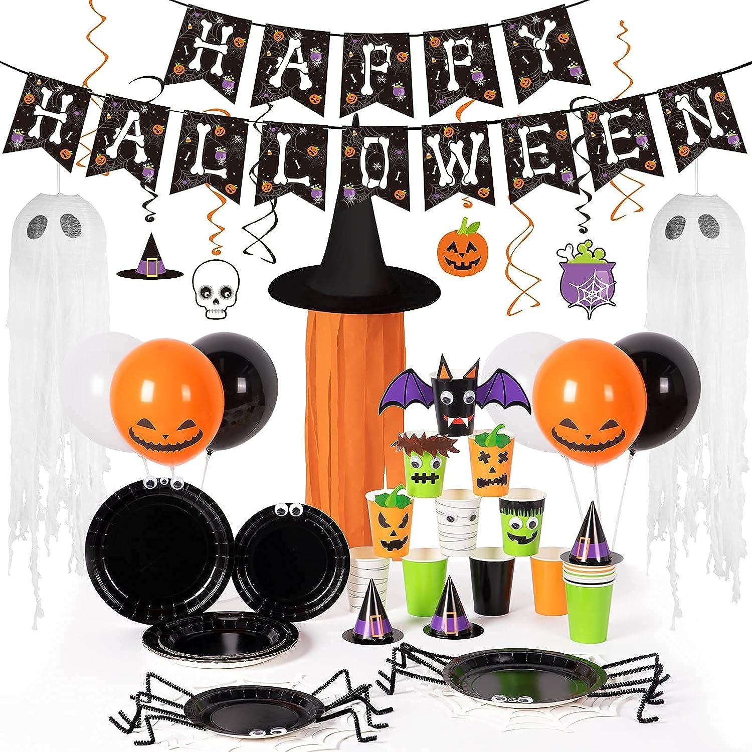 Decorlife Halloween Party Decorations, Halloween Party Supplies Includes Halloween Plates, Witch ... | Amazon (US)