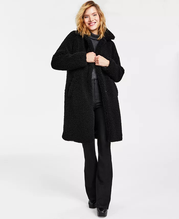 Women's Notch-Collar Teddy Coat, Created for Macy's | Macys (US)