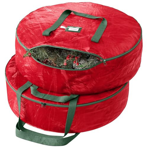 URBUNDY Heavy Duty Wreath Storage Bag 30 Inch, 2-Pack - Christmas Wreath Storage Container Red - Waterproof Plastic Material Wreaths Holder Storages - Holds 30 Inch Wreaths For Year Round | Amazon (US)