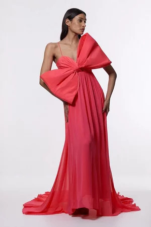 Taffeta Bow Detail Woven Maxi Dress | Karen Millen UK + IE + DE + NL