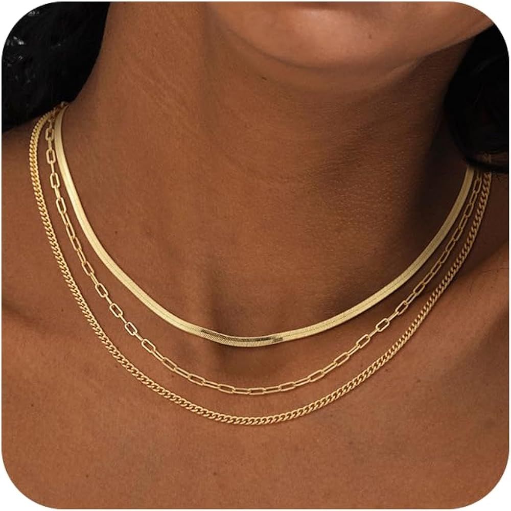 CHESKY Layered Gold Necklaces for Women , 14K Gold/Sterling Silver Chain Necklaces Stacked Herrin... | Amazon (US)