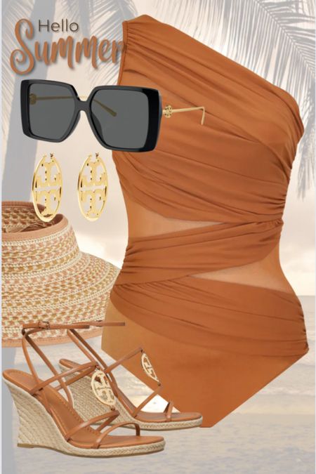 Sunset beach swimsuit outfit 
Tory Burch earrings, sandals, sunglasses 

#LTKBeauty #LTKSwim #LTKTravel