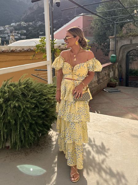 Dinner at Trattoria la Tagliata!!!!
Loving this floral set so much!!  
It was perfect. 
I did tape my boobs since my strapless was visible. 
Wearing size medium in top and small in skirt. Linking my gold metallic sandals and accessories. 

#LTKTravel #LTKStyleTip #LTKFindsUnder100