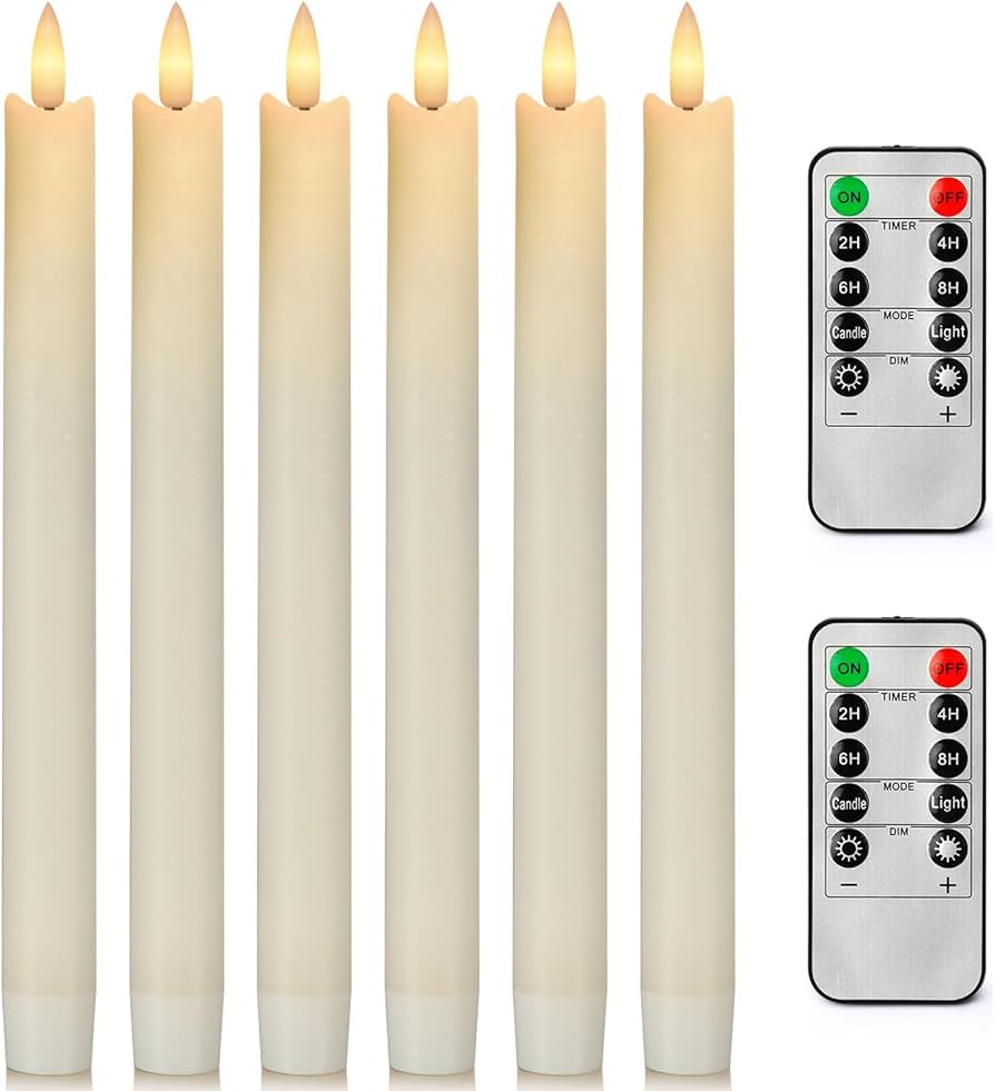 6 Pack Flameless Flickering Taper Candles with 2 Remote Controls and Timer, Real Wax 3D Wick Ligh... | Amazon (US)