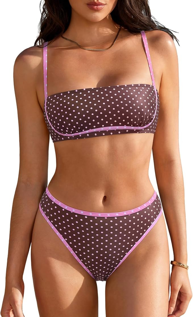 SUUKSESS Women Bandeau High Waisted Bikini Set Cheeky High Cut 2 Piece Swimsuits | Amazon (US)
