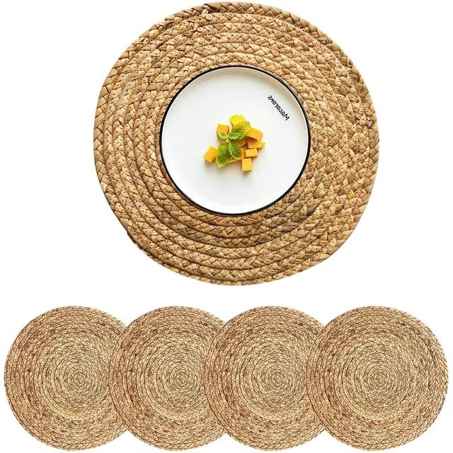 NOGIS Woven Placemats Set of 4, Round Placemats for Dining Table, 100% Water Hyacinth, Natural Fa... | Walmart (US)