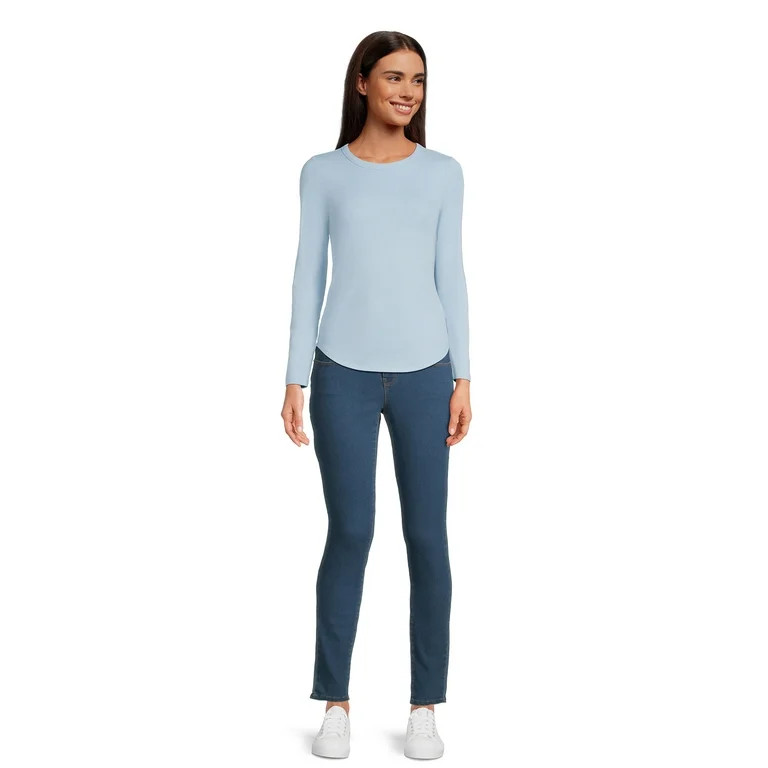 No Boundaries Women's Juniors Ribbed Crewneck Tee with Long Sleeves, Sizes XS-XXXL | Walmart (US)