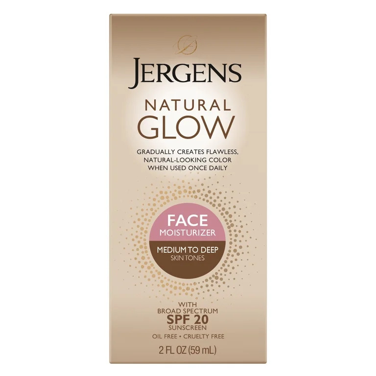 Jergens Natural Glow SPF 20 Face Moisturizer, Sunless Self Tanner, Medium to Deep Skin, 2 fl oz | Walmart (US)