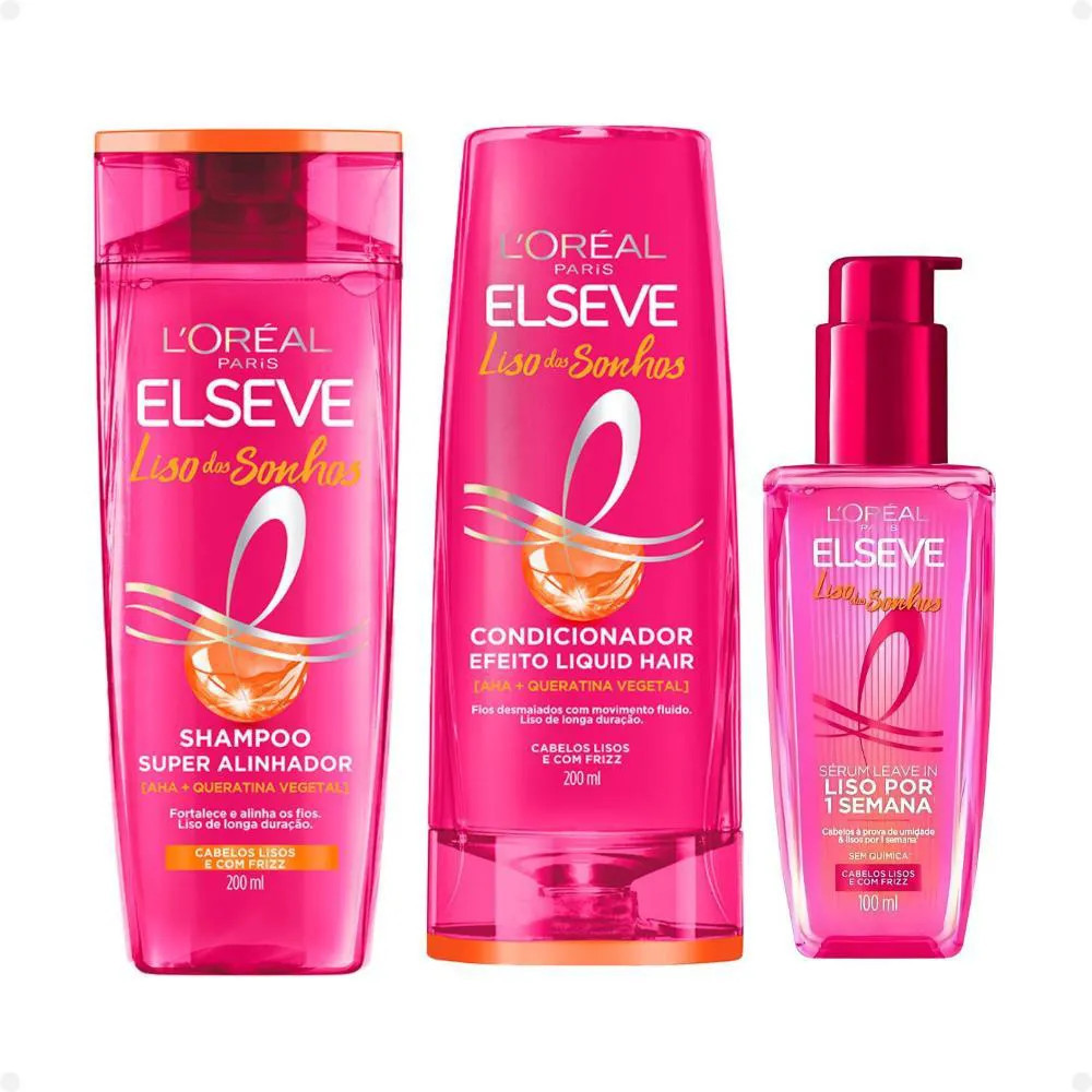 Kit Elseve Liso Dos Sonhos: Shampoo, Condicionador 200Ml E Sérum Leave-In 100Ml | DrogaRaia (BR)