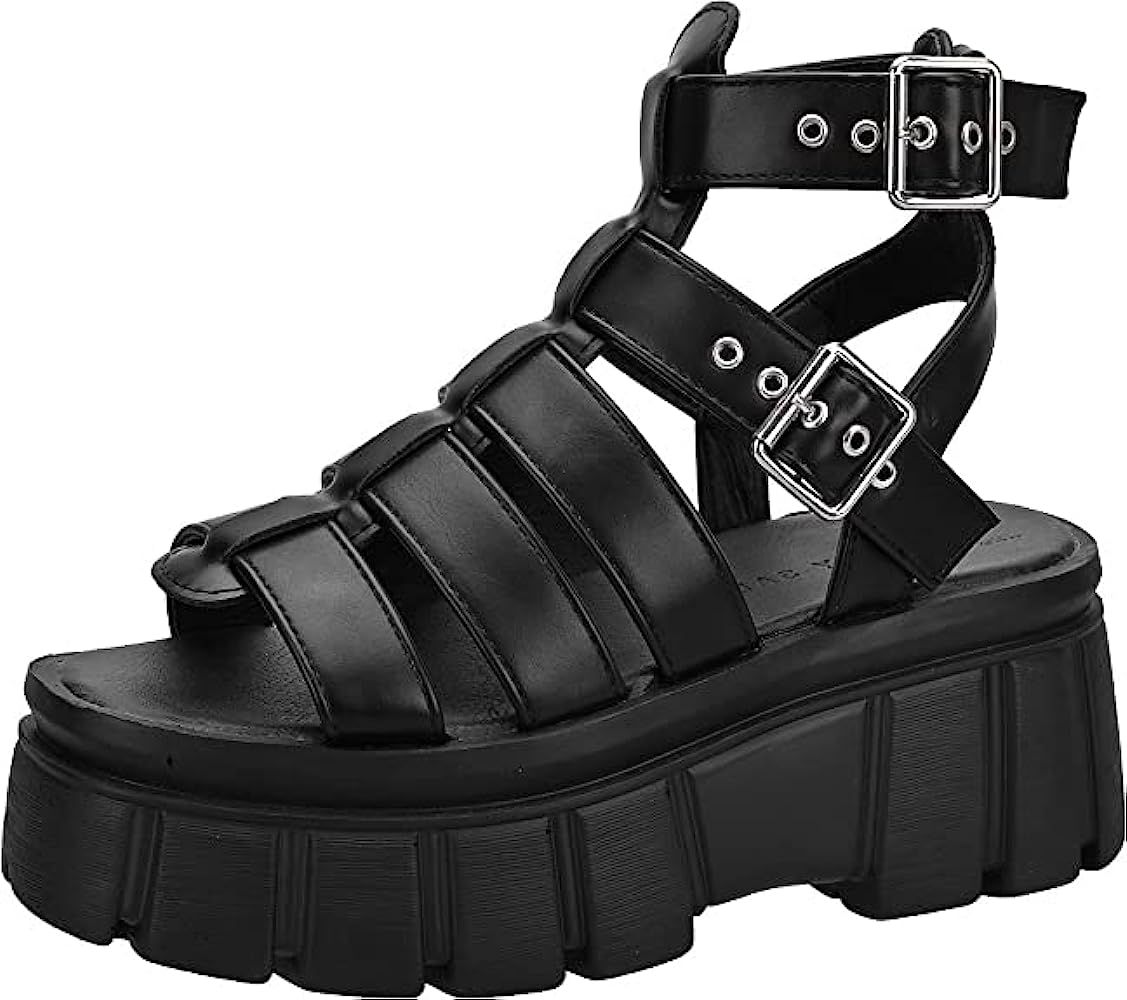 READYSALTED Women's Chunky Platform Sandals in Open Toe Multi Buckle Detail Ankle Strap Block Heel(L | Amazon (US)