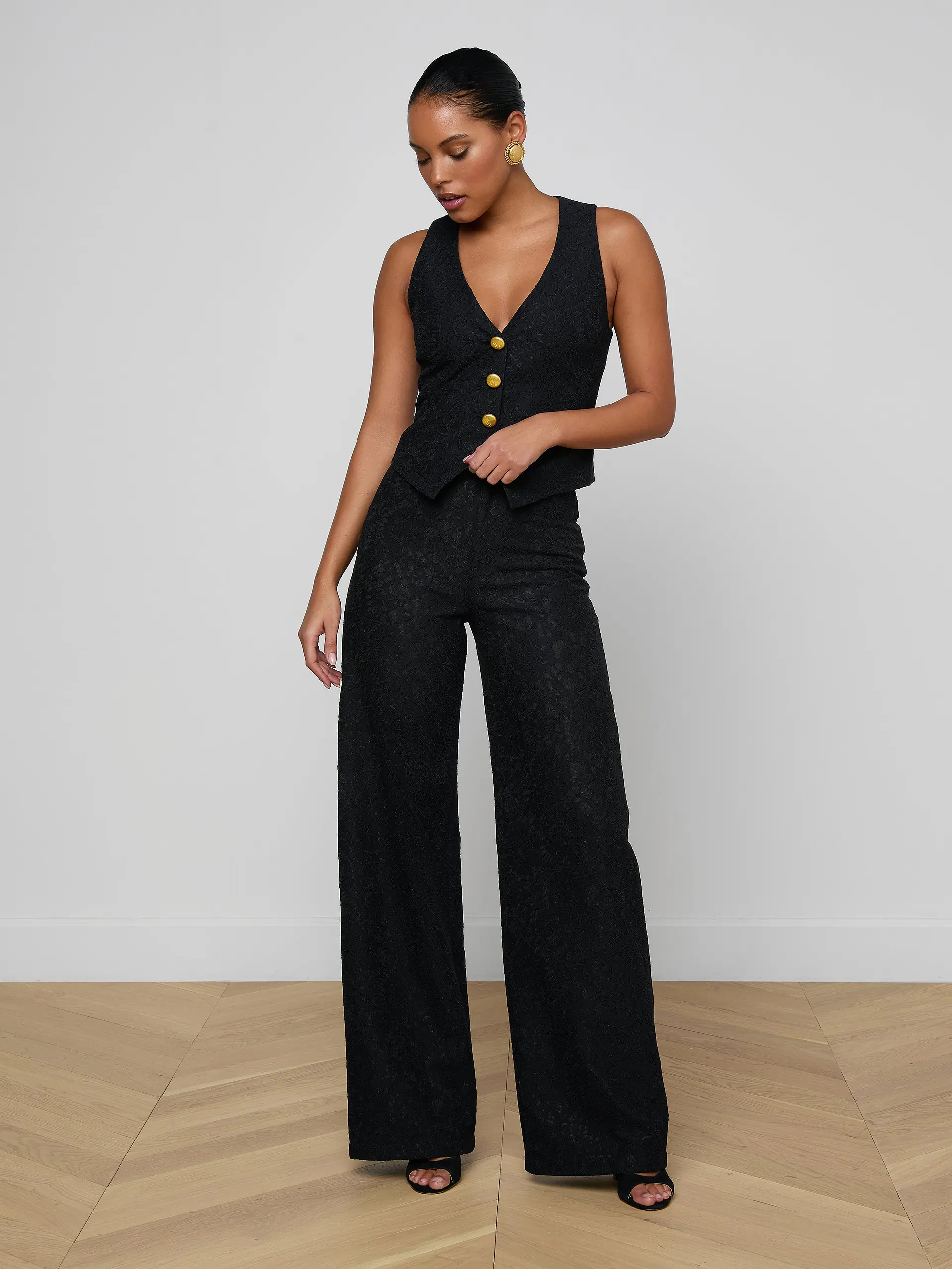 Livvy Lace Trouser in Black | L'AGENCE | L'Agence