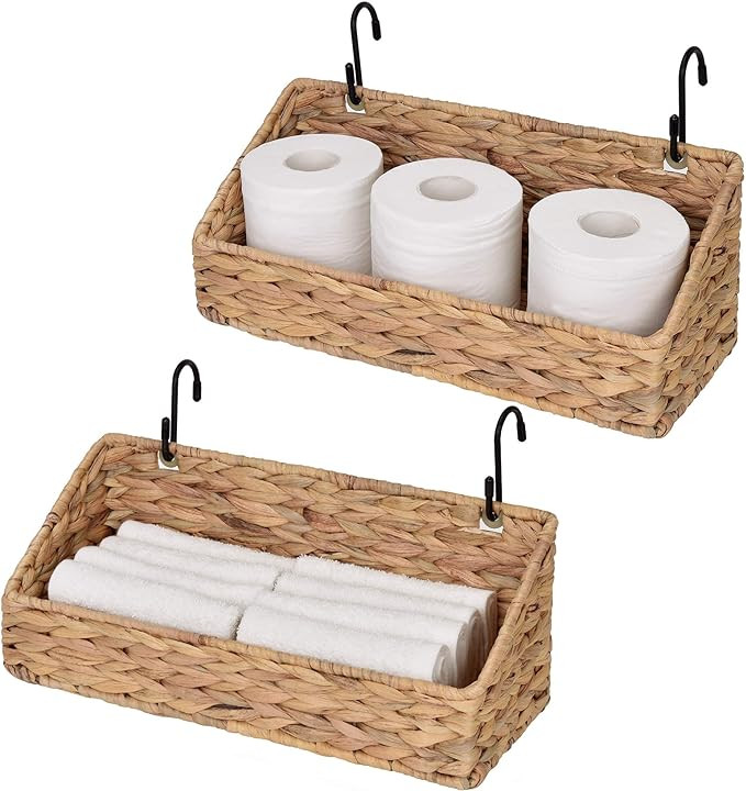 StorageWorks Woven Wall Baskets for Storage, Water Hyacinth Baskets for Shelf, Wall Storage for K... | Amazon (US)