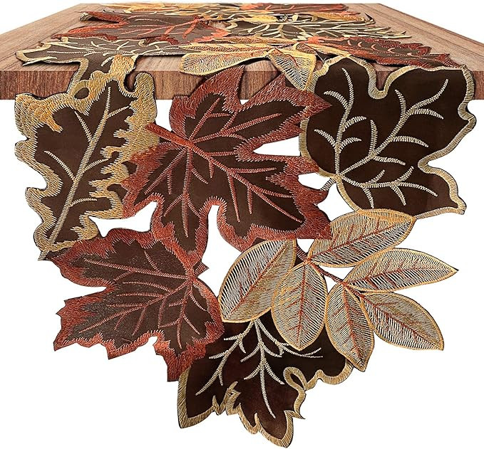 Fall Table Runner 13.7×86.6 Inches with Embroidered Maple Leaves, Thanksgiving Farmhouse Harvest... | Amazon (US)