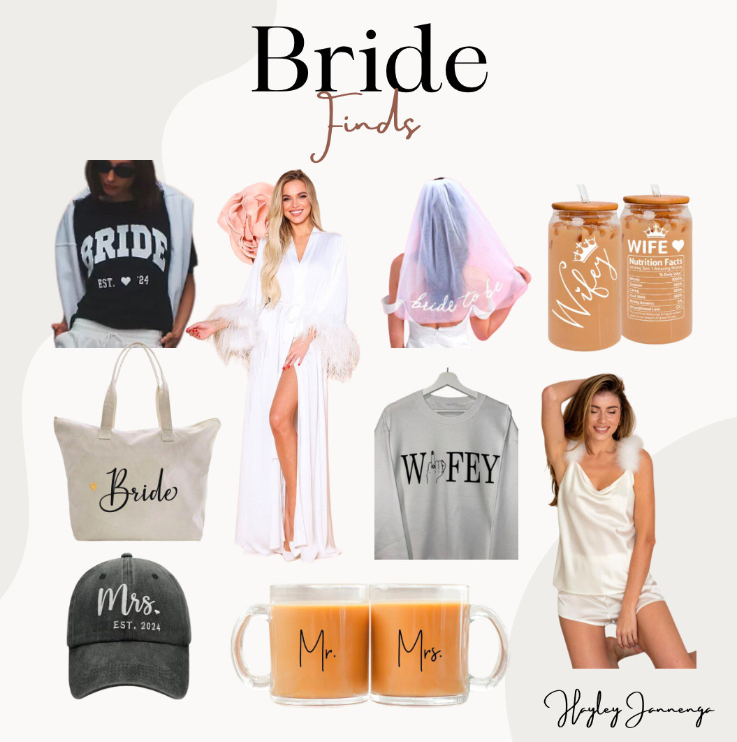 Bride finds
Bachelorette 
Wedding
Theresa
Honeymoon 
Getting ready 
Gifts
Party
Travel
Bridal
Pjs 
Shower

#LTKWedding #LTKTravel #LTKGiftGuide