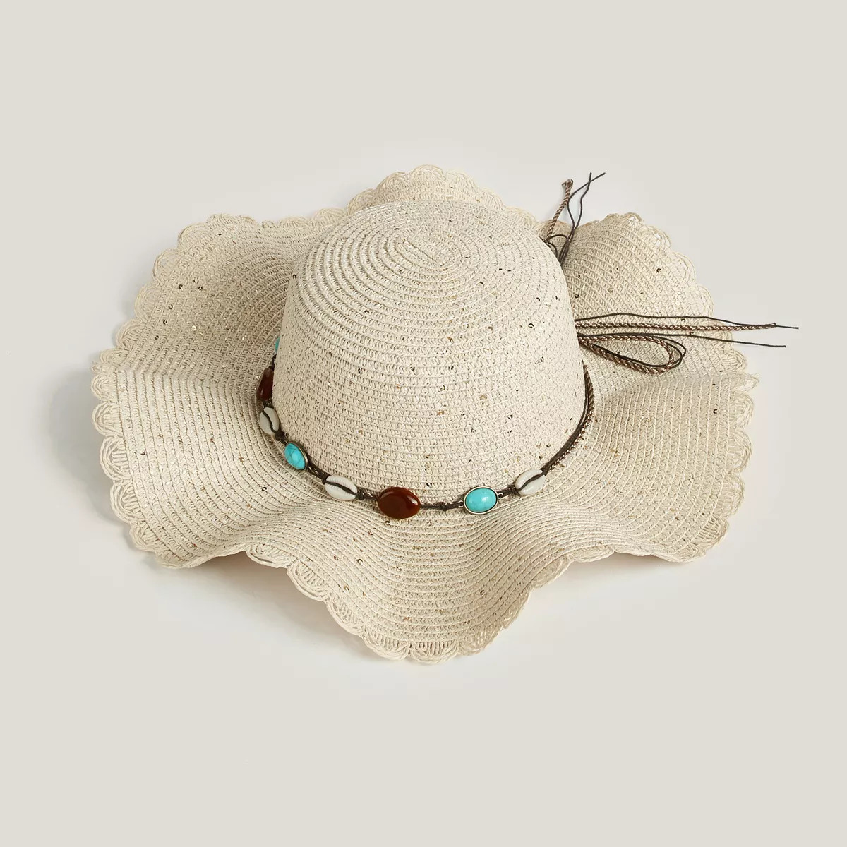Women's Shell & Stone Wavy Brim Straw Hat - Cupshe | Target