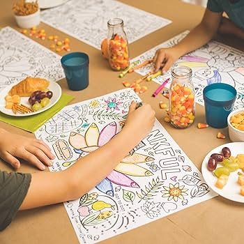 Tiny Expressions - Thanksgiving Coloring Placemats for Kids - Set of 12 Paper Placemats to Color,... | Amazon (US)