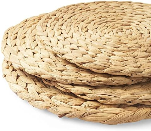 Artera Round Woven Placemats - Set of 4 15" Round, Natural Wicker Placemats, Water Hyacinth Straw Br | Amazon (US)