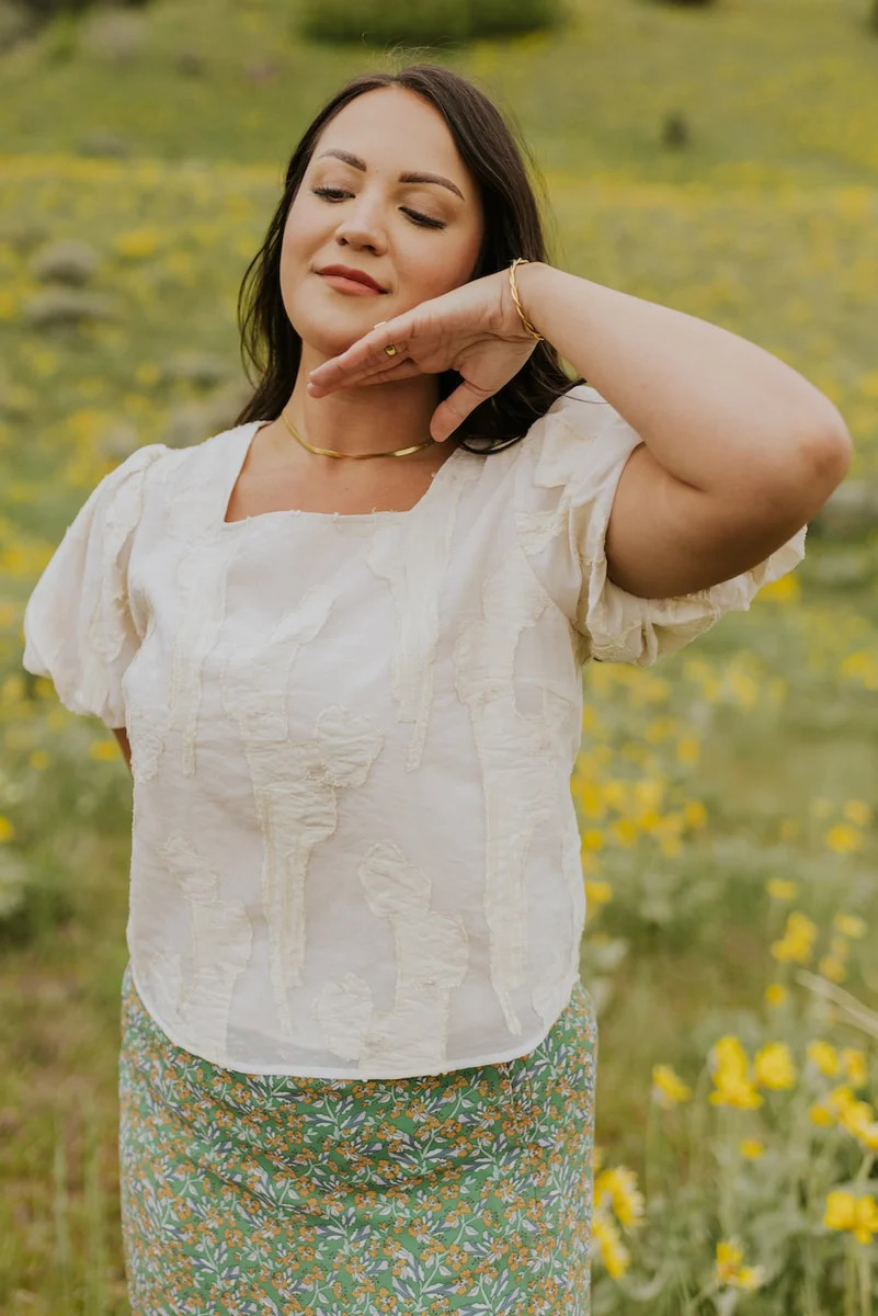 SALT Prague Textured Puff Sleeve Blouse | Roolee