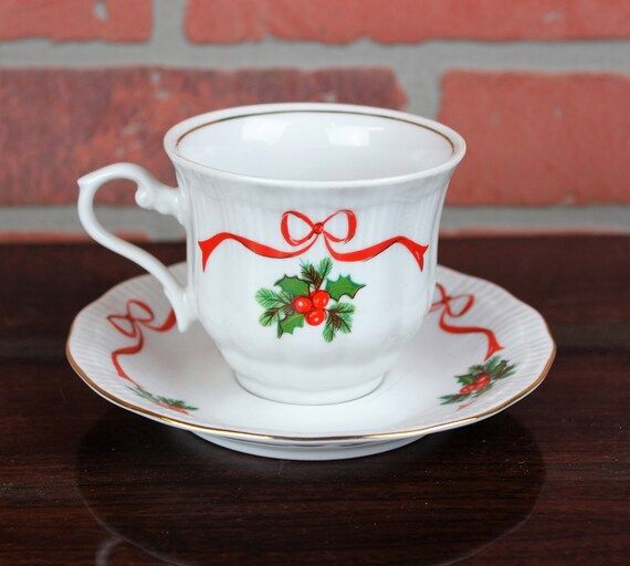 Walbrzych Poland Basket of Cheer/ Holiday Ribbons Christmas Tea Cup and Saucer | Etsy (US)