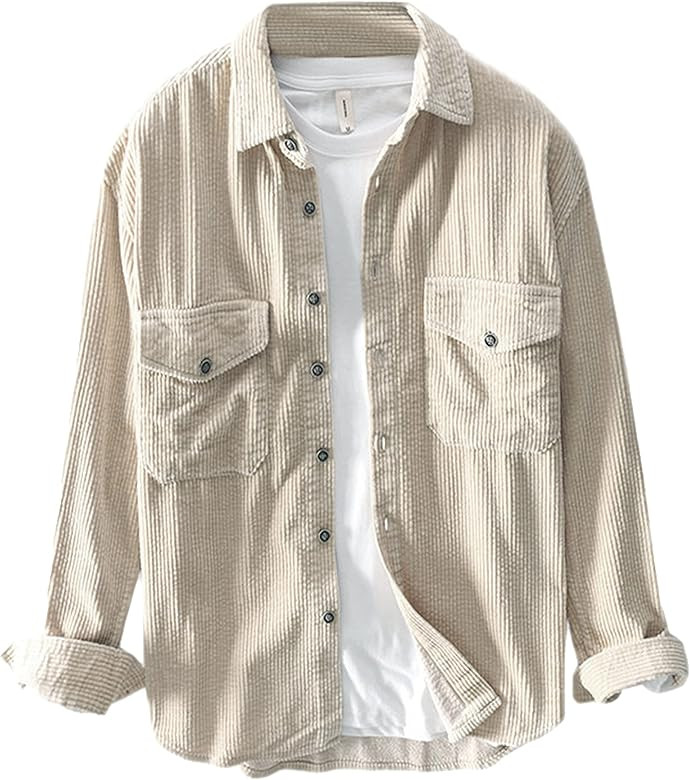 Lentta Mens Corduroy Shirts Casual Lapel Collar Button Down Corduroy Shacket Jacket | Amazon (US)