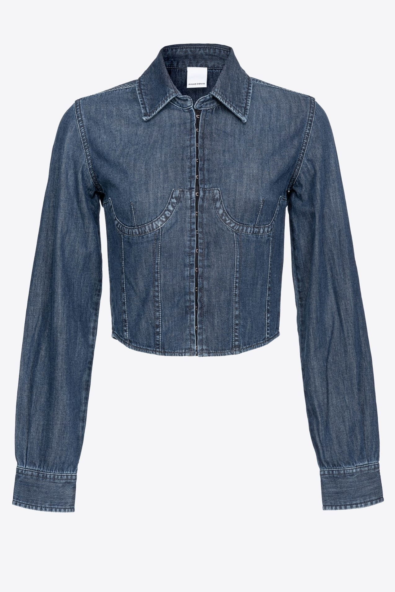 Cropped bustier shirt in light denim | PINKO (Global)