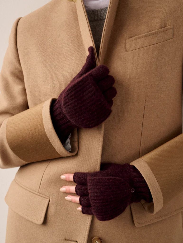 cashmere ribbed pop top gloves | White and Warren