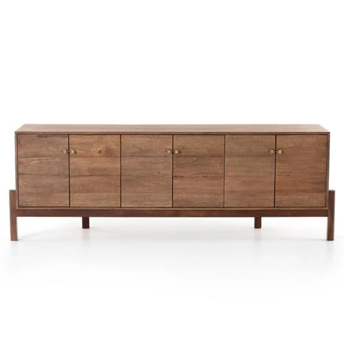 Rissa Mid Century Modern Brown Acacia Wood Media Console | Kathy Kuo Home