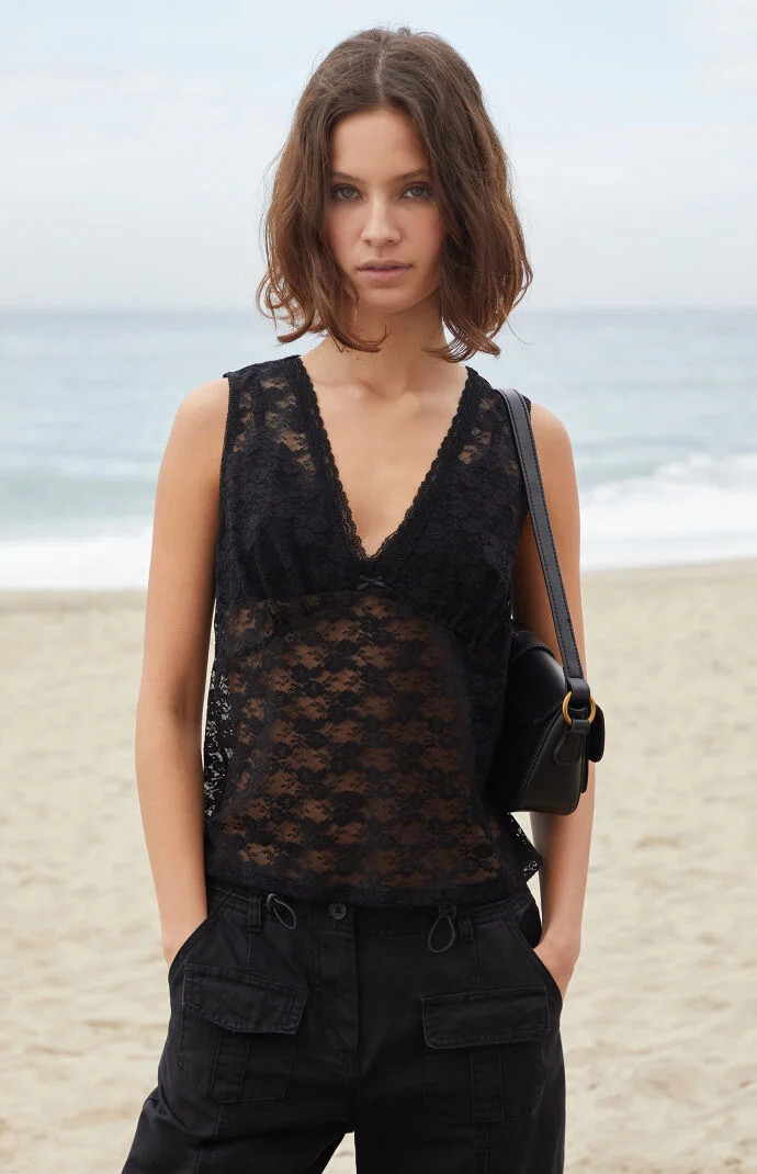 John Galt Women's Black Lace Bow Rafaela Tank Top | PacSun