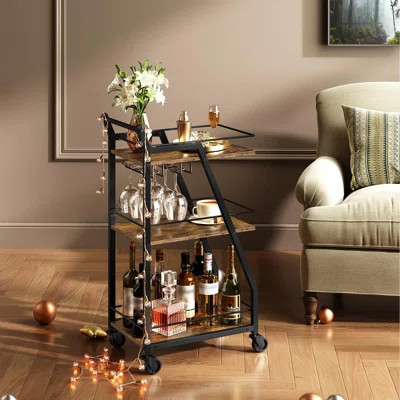 3-Tier Bar Cart Home Bar Serving Cart with Glass Holder | Wayfair North America