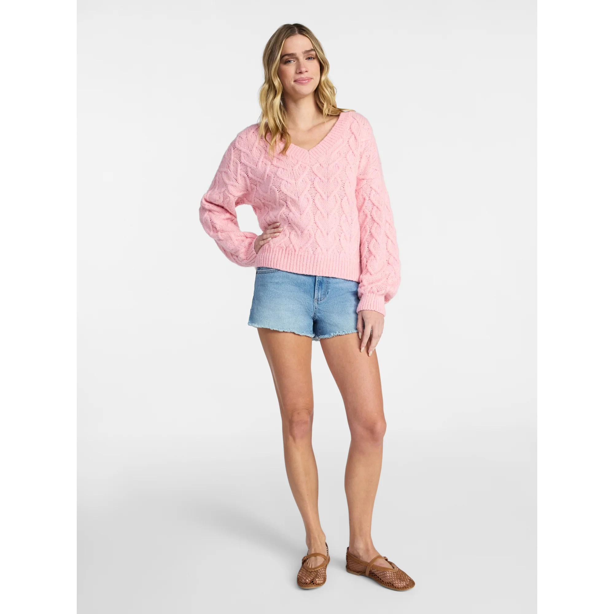 No Boundaries V-Neck Pullover Sweater, Midweight, Women's XXS-XXL | Walmart (US)