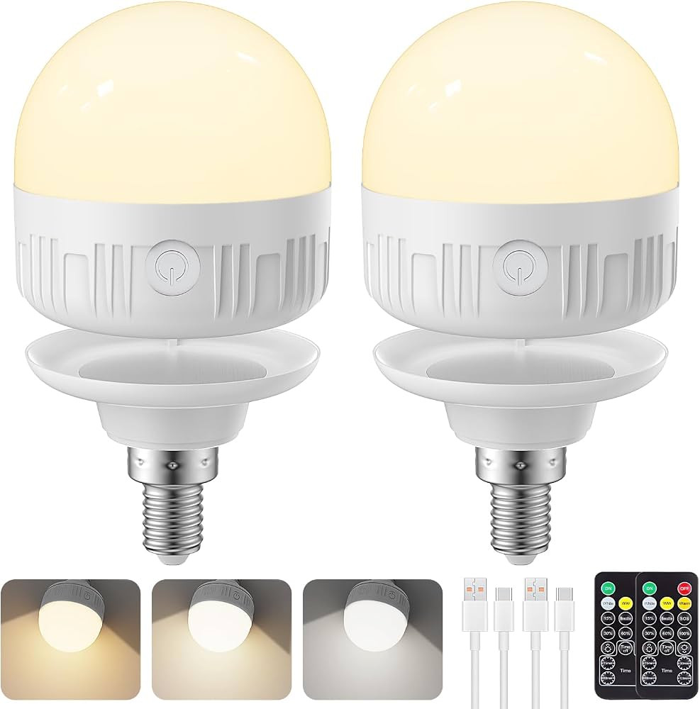 2Packs E12 Rechargeable Light Bulbs with Remote Control, 5W 350lm Magnetically Battery Operated L... | Amazon (US)