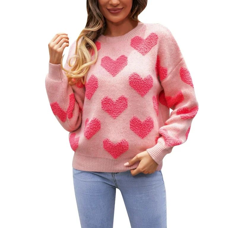 EHQJNJ Women Oversized Sweater Plus Women Autumn and Winter Heart Print Valentine's Day Heart Swe... | Walmart (US)