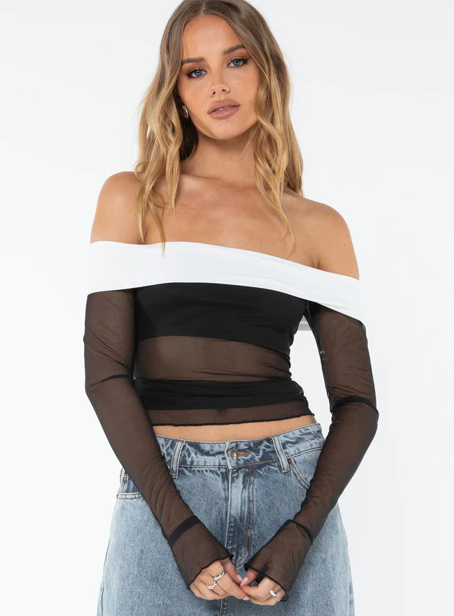 Pillar Off The Shoulder Top Black / White | Princess Polly AU