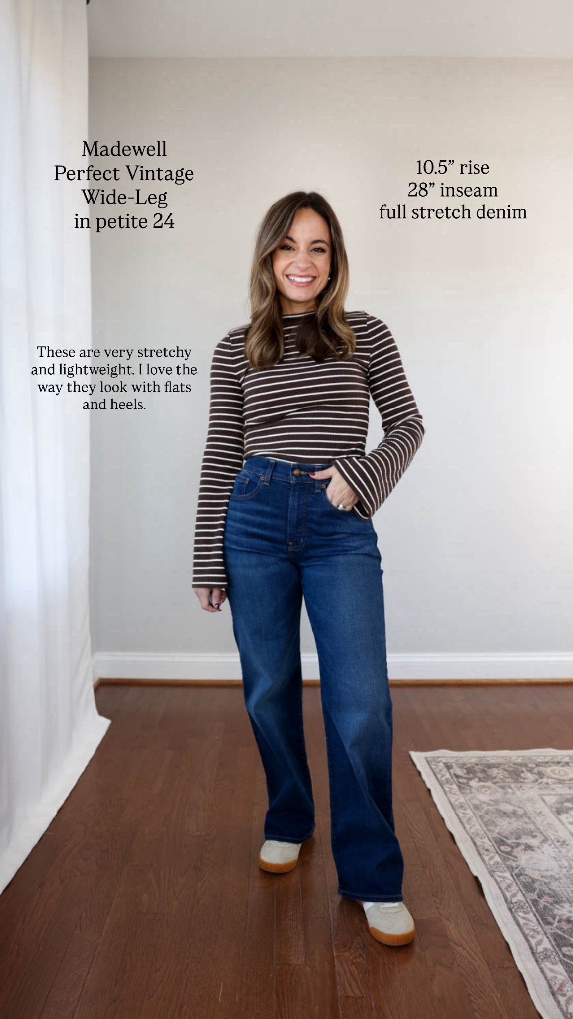 Three styles of Madewell jeans I love! 


The Perfect Vintage Wide Leg Jean: petite 24 | 10.5” rise, 28” inseam - true to size, stretch denim 
Top (LOFT): petite xxs 
Boots (J.Crew): tts 

My measurements for reference: I’m 4’10” and 105lbs. My bust, waist, and hip measurement is 32”, 24”, and 36”.

#LTKPetite