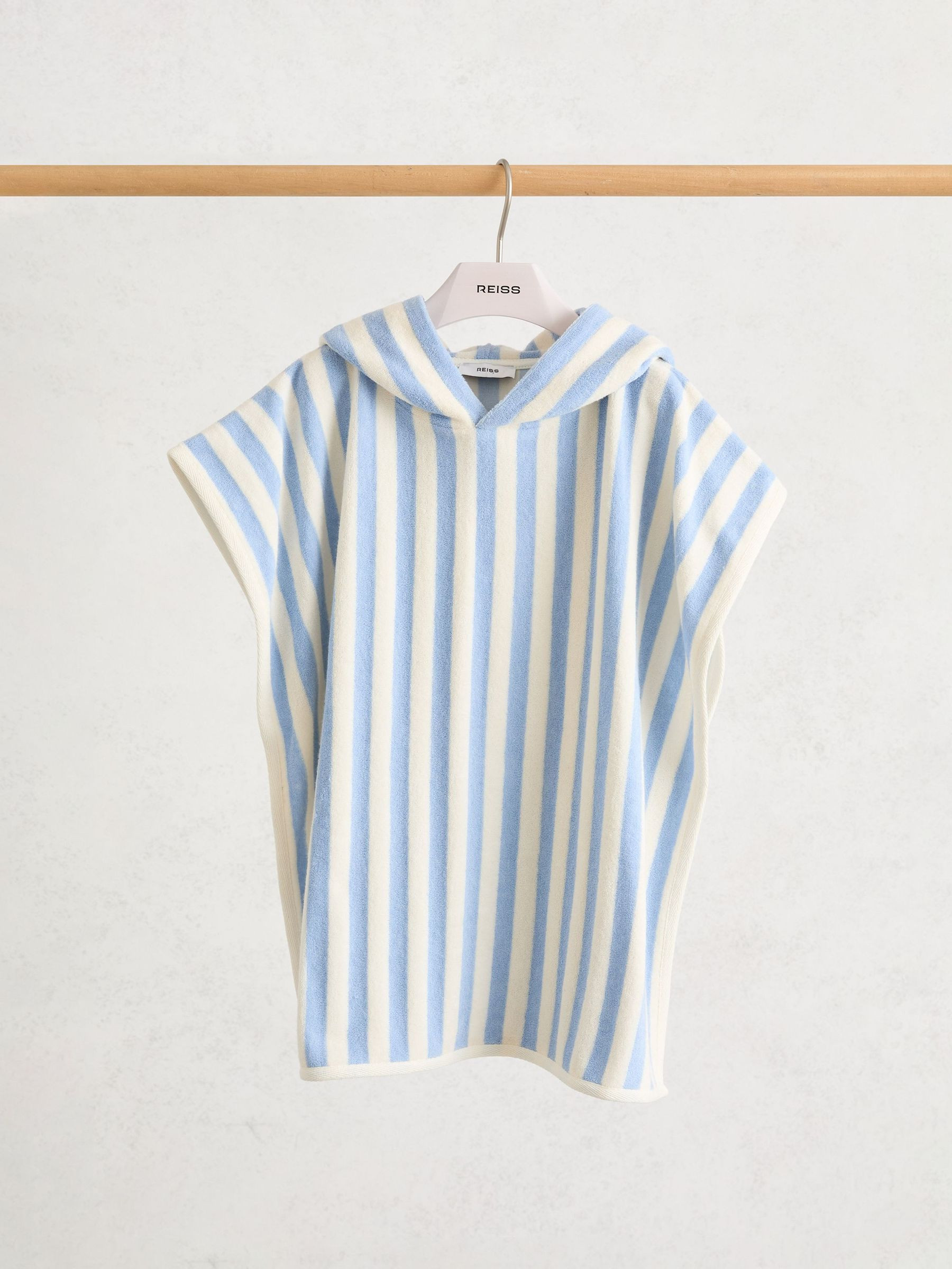 Reiss 9-13 yrs Striped Hooded Towel Cape in Pale Blue - REISS | Reiss UK