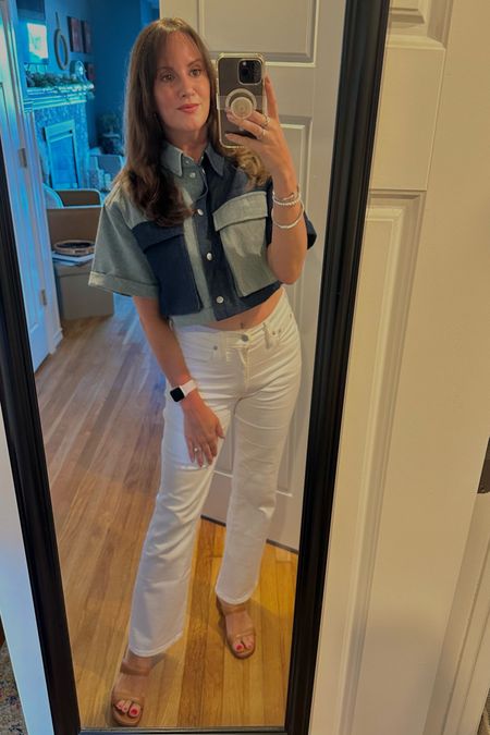 Out for a girls night! Got this #Vici denim top a few months ago and finally got to wear it — it’s a bit boxy and cropped but I liked it paired with the white denim!

#LTKFindsUnder100 #LTKStyleTip #LTKOver40