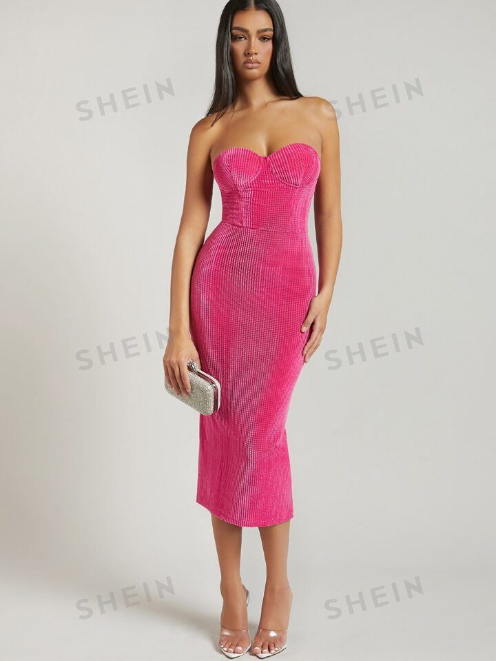 SHEIN BAE Split Hem Glitter Tube Dress | SHEIN