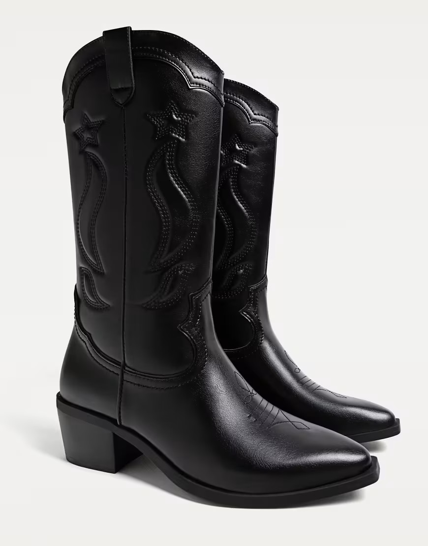 Stradivarius cowboy boots in black | ASOS (Global)