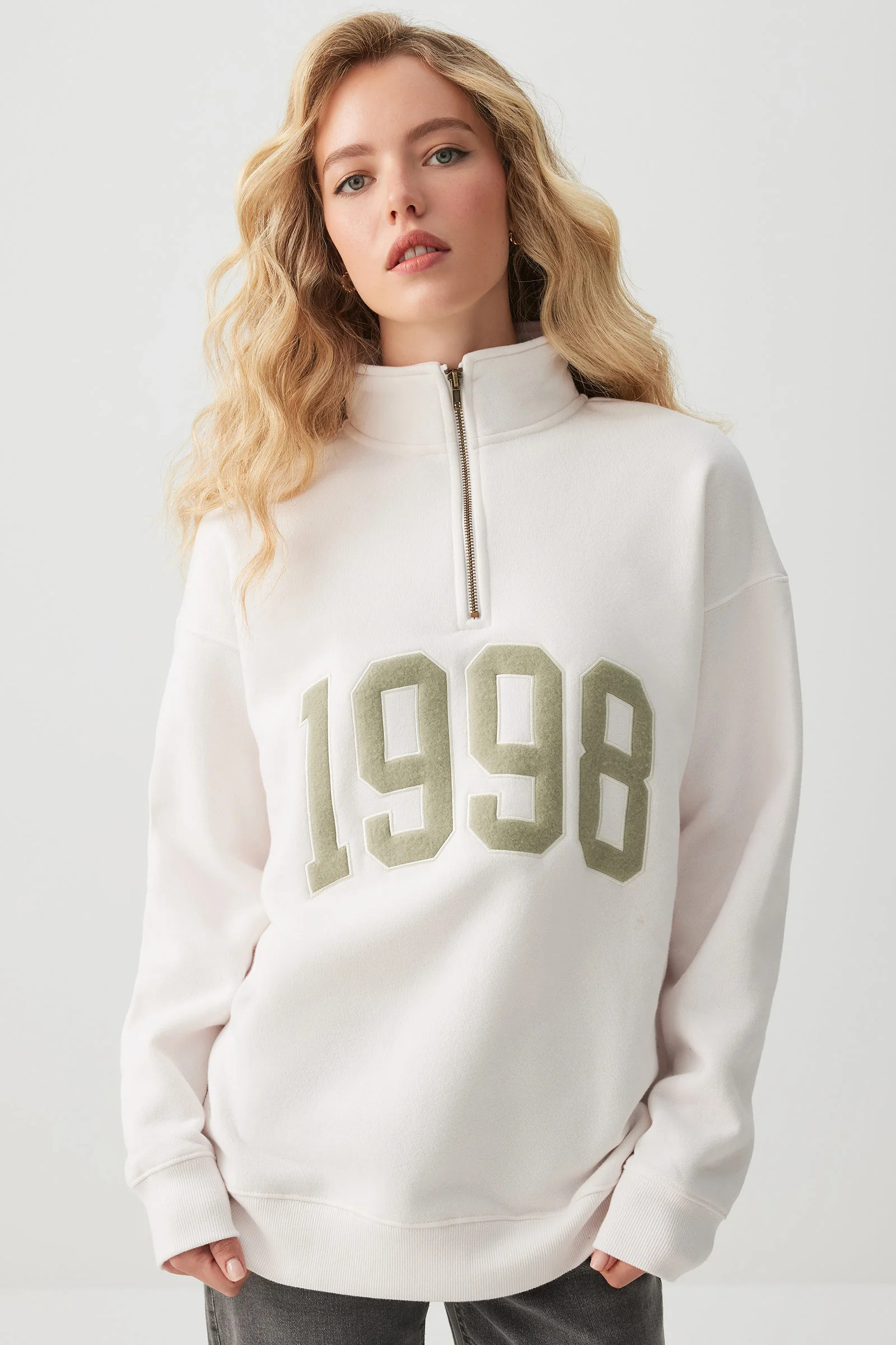 Embroidered Oversized Half Zip Sweatshirt | Ardene