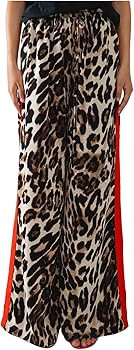 COZYEASE Women's Leopard Print Wide Leg Pants Cheetah Drawstring Waist Color Block Long Trousers | Amazon (US)