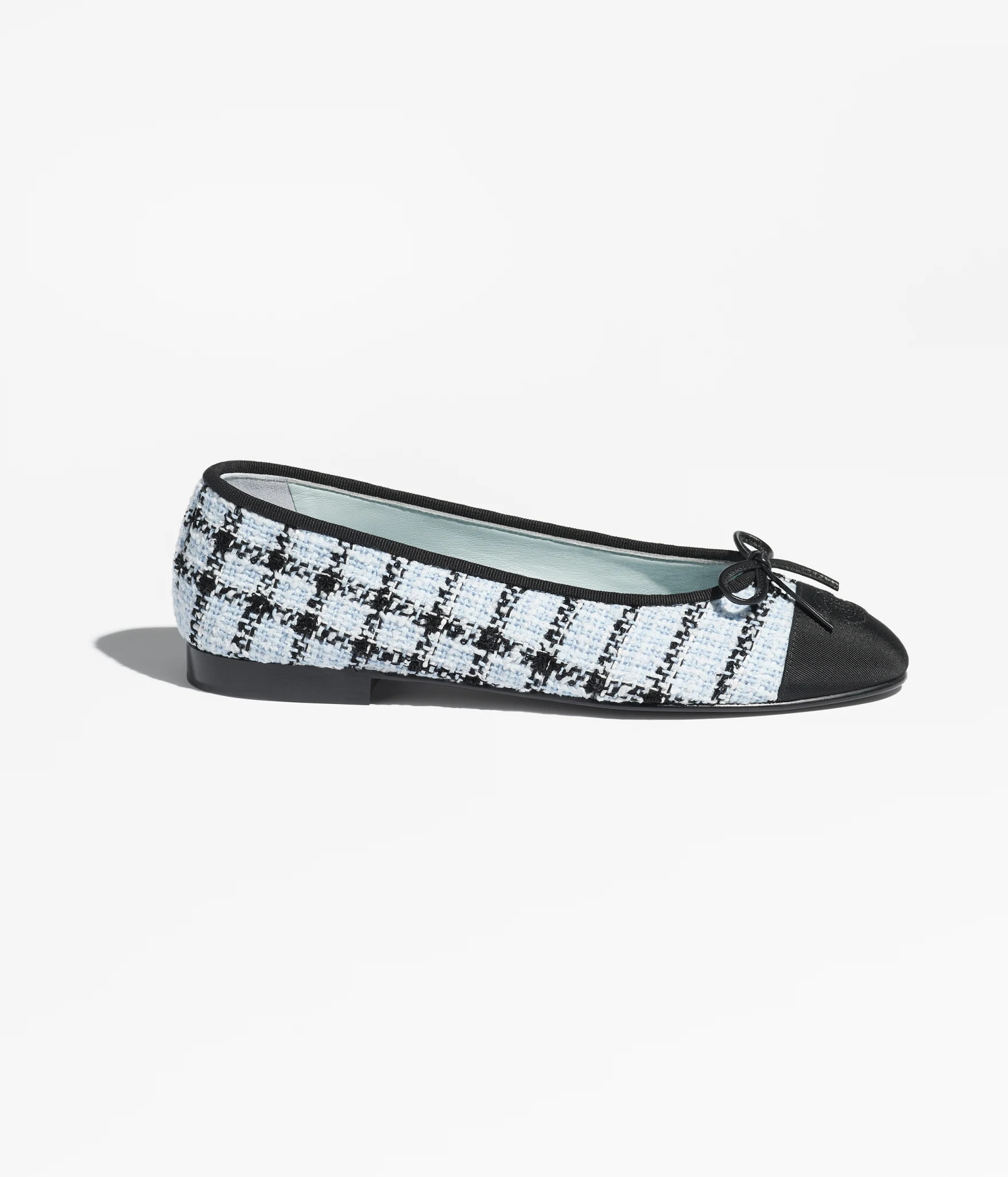 Ballet flats - Tweed & grosgrain, light blue & black — Fashion | CHANEL | Chanel, Inc. (US)