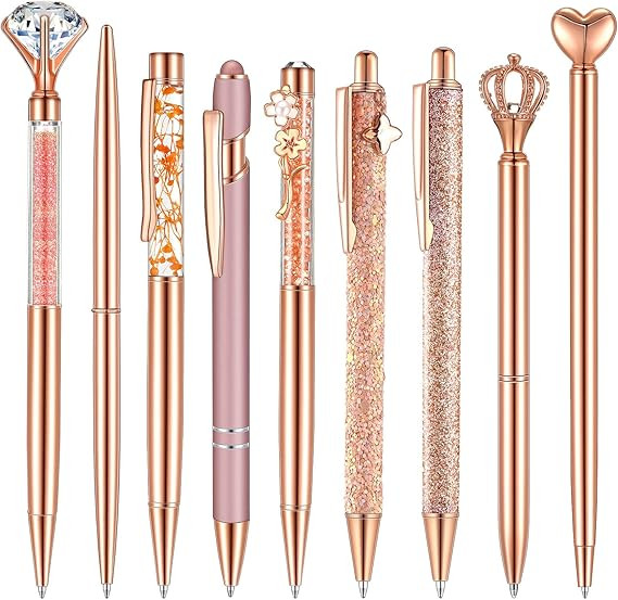 Janmini 9 Pcs Rose Gold Ballpoint Pens Set with Metal Crystal Diamond Design for Women - Fancy Pe... | Amazon (US)